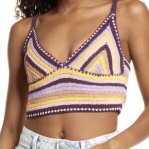 BDG Purple and Yellow Crochet Crop Top